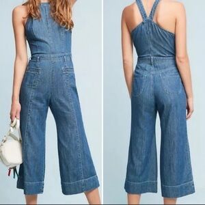 Anthropologie Pilcro Femme Denim Overalls  crop halter wide leg